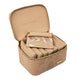 Travel jewelry organizer by Marcy McKenna. Beige snakeskin with eight individual zipper pouches with clear vinyl windows.